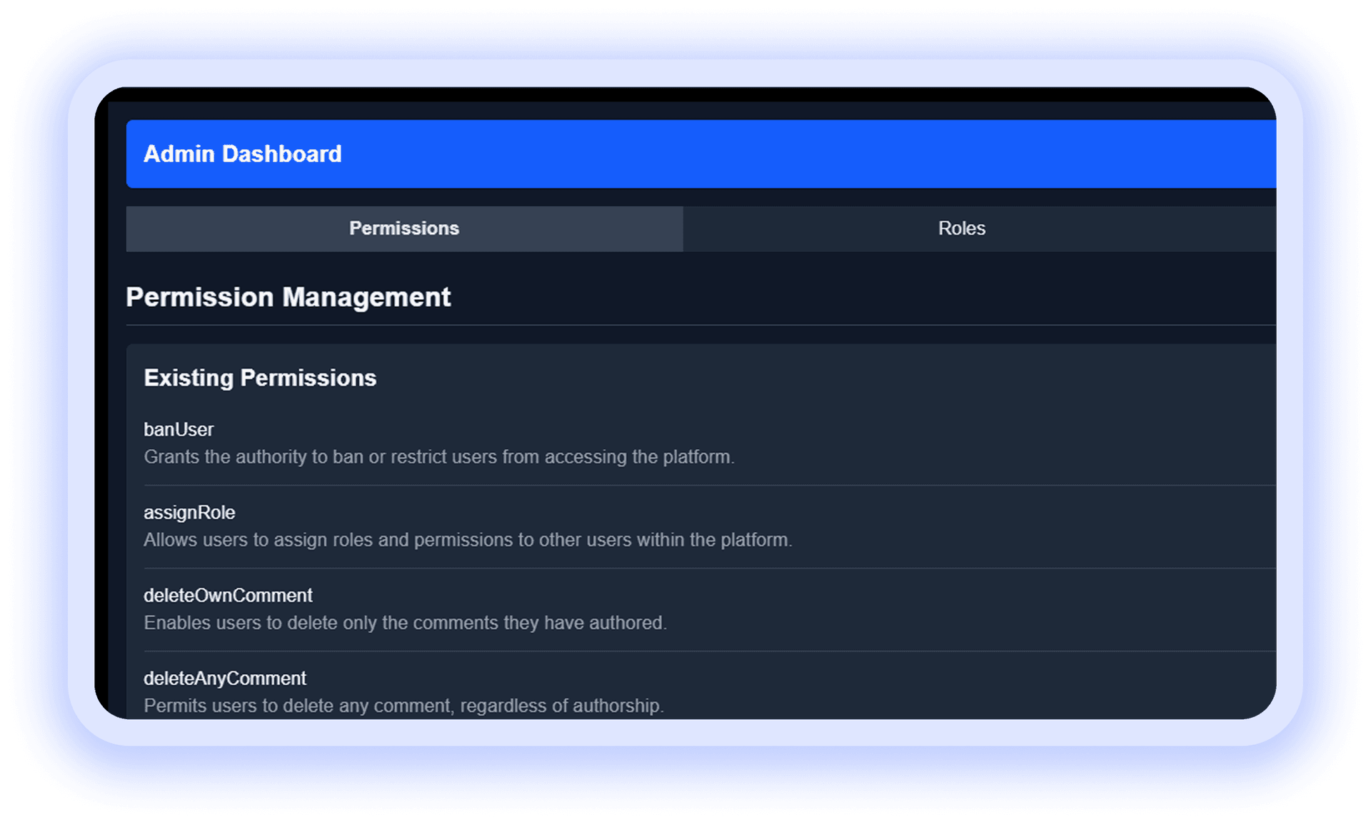 Synergy admin dashboard with permission management and role definitions
